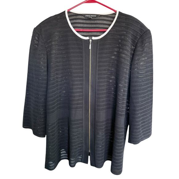 Ming Wang Open Knit Full Zip Cardigan 2XL XXL Relaxed Oversized Comfortable Boxy - Picture 1 of 8